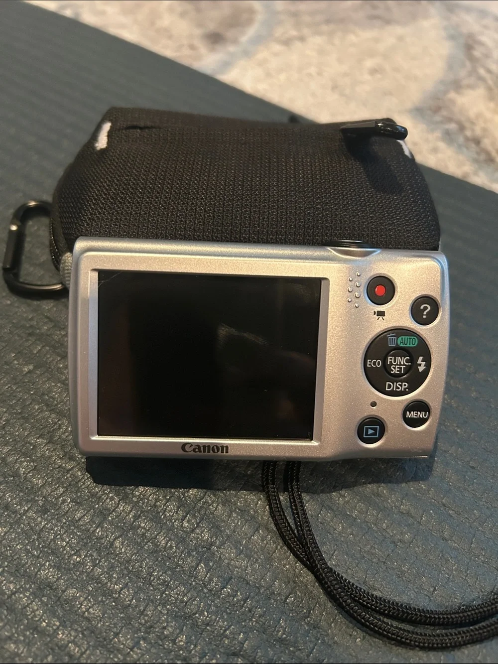 Canon Compact Digital Camera in Black and Silver with Wrist Strap and Case